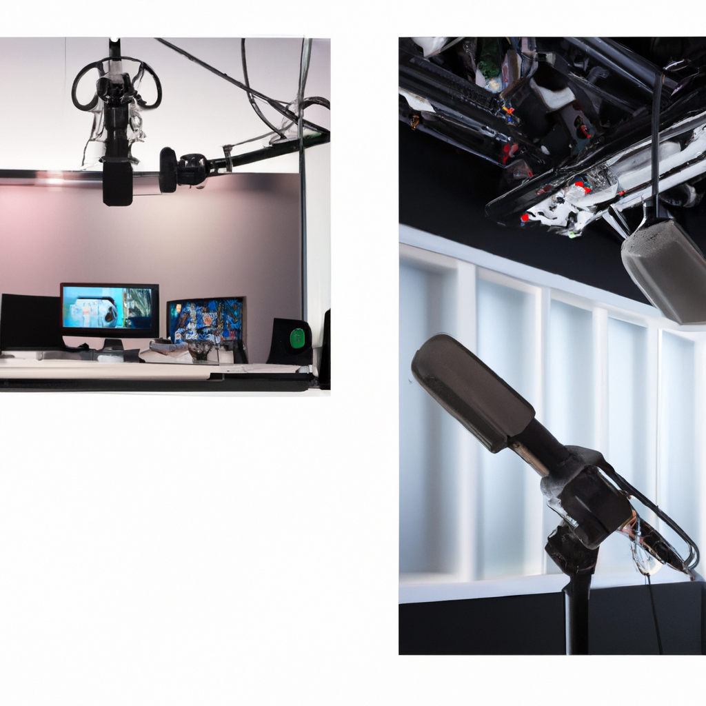 Collage of clean Canadian news studio spaces with neutral palette and precise lighting